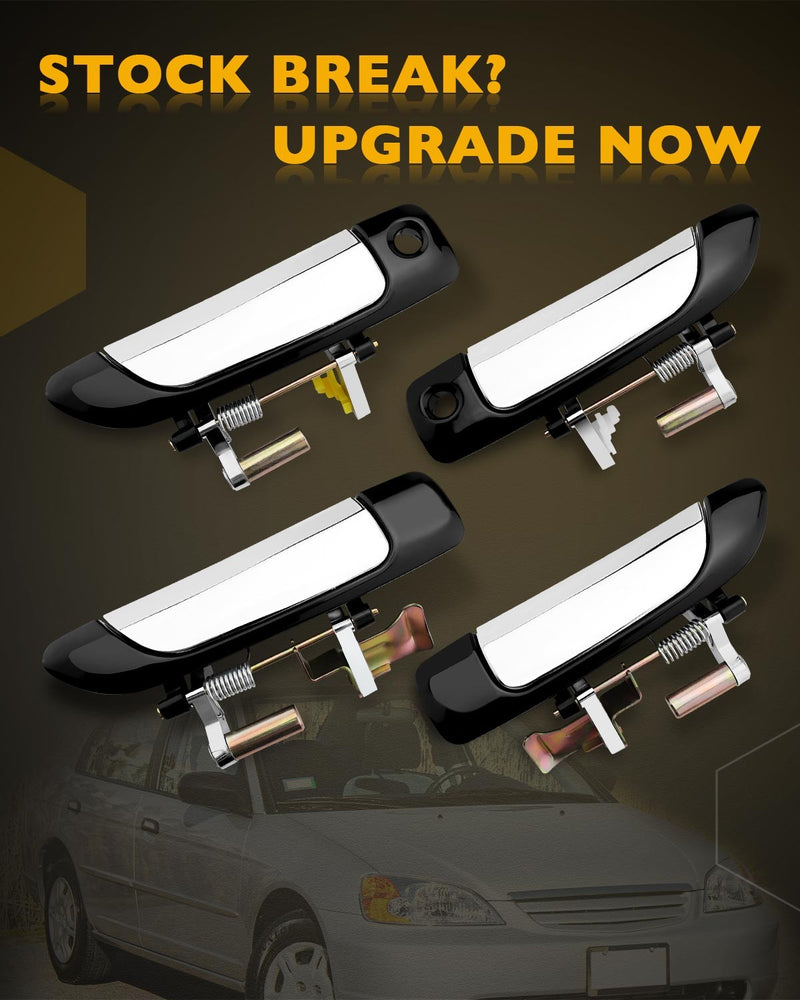 Front Rear Door Handles with Lock Cylinder and Key for Honda Civic 01-05 4 Piece