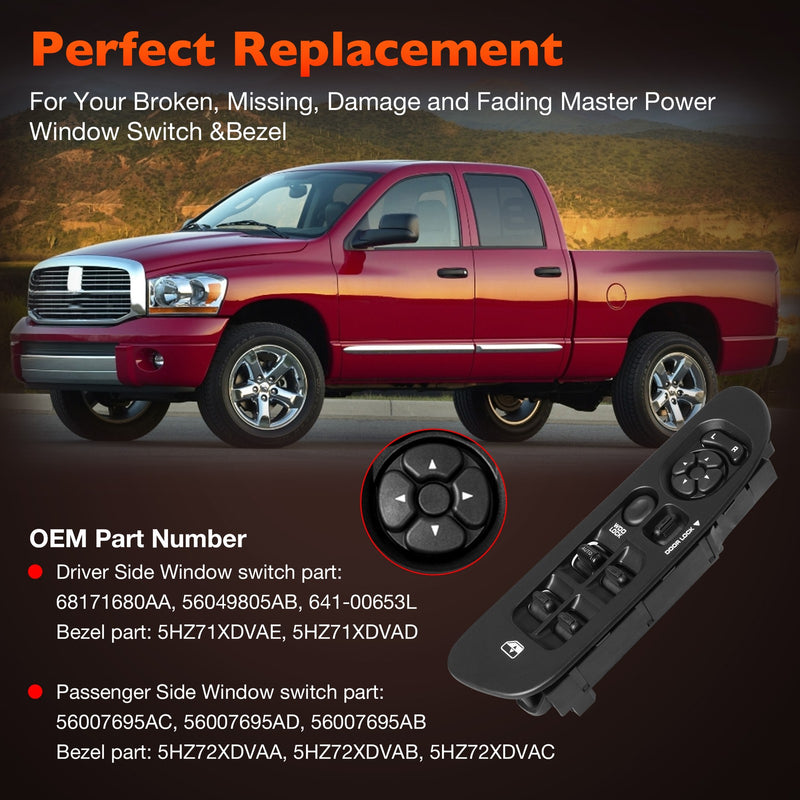 Power Door Window Mirror Switch LH RH And Bezel Set For Dodge Ram 1500 01 09
