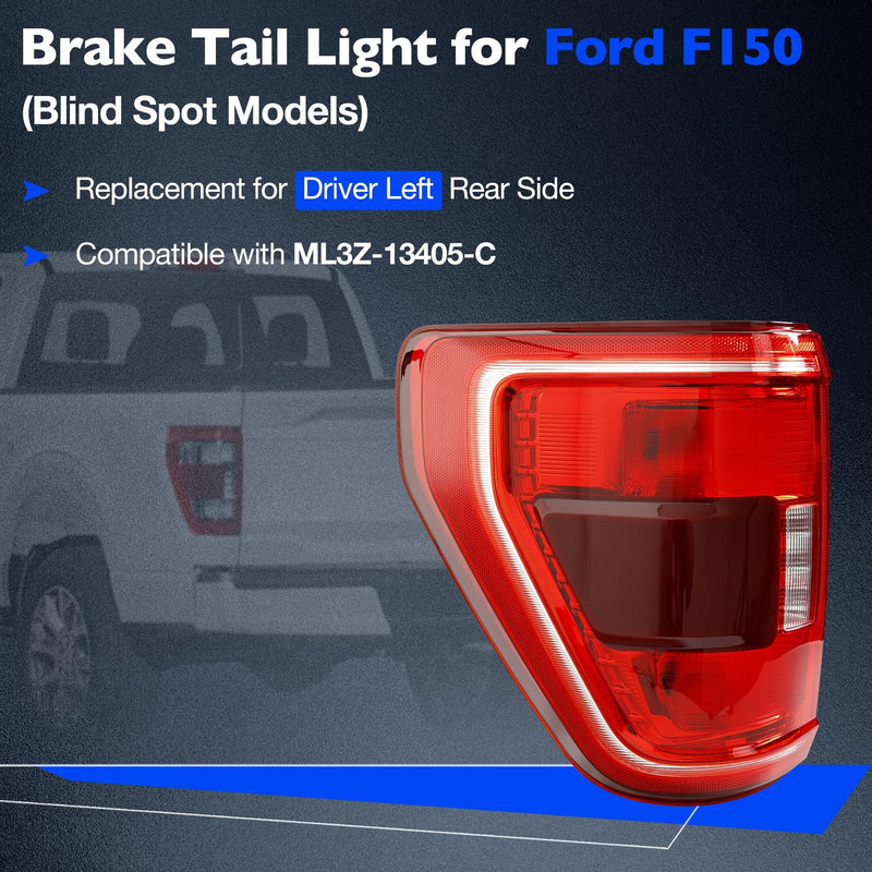 Driver Side LED Tail Light Brake Lamp With Blind Spot For Ford 2021 2023 F150