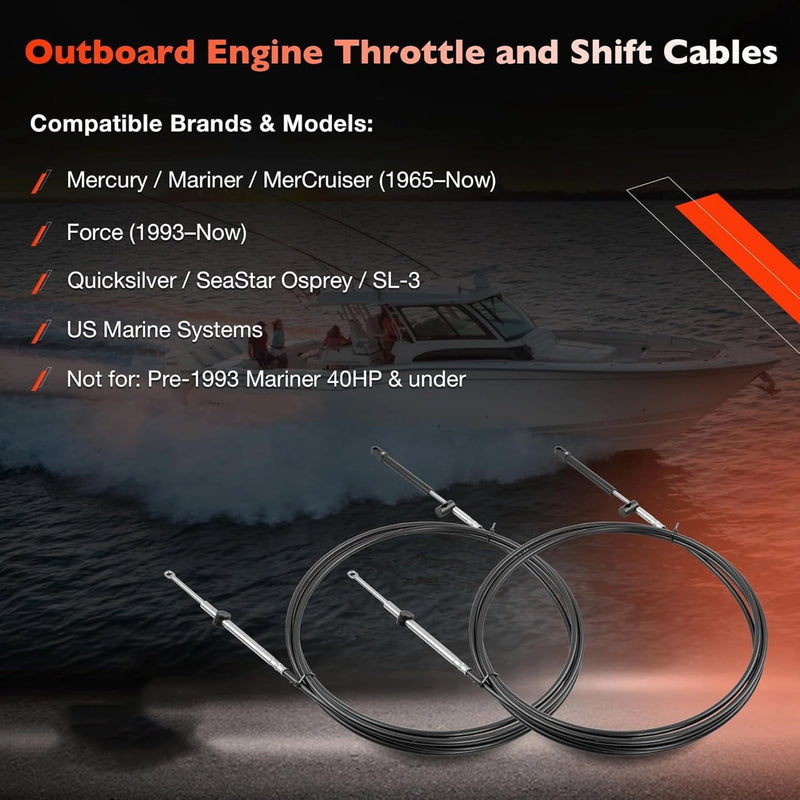 15FT Outboard Throttle Shift Cable GEN II for Mercury Mariner Mount Control 2X