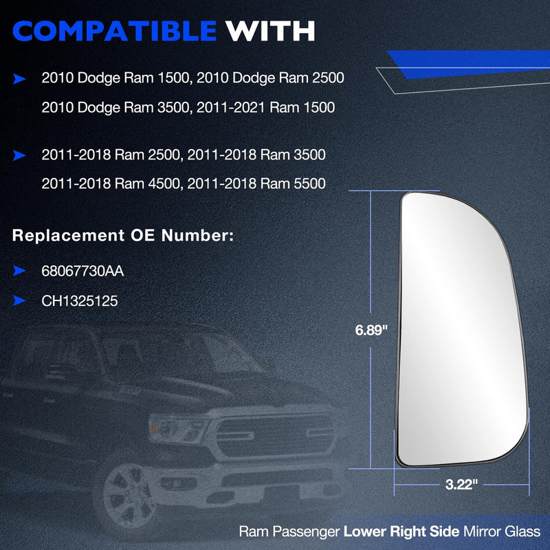 Passenger Right Upper Lower Side Mirror Glass Holder for RAM 1500 2010-2020