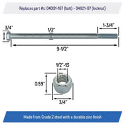 DURAFORCE Wheel Axle Bolt Set 1 2 13 x 9 1 2 for SCAG Turf Tiger Cubs 04001-167 2 Pack