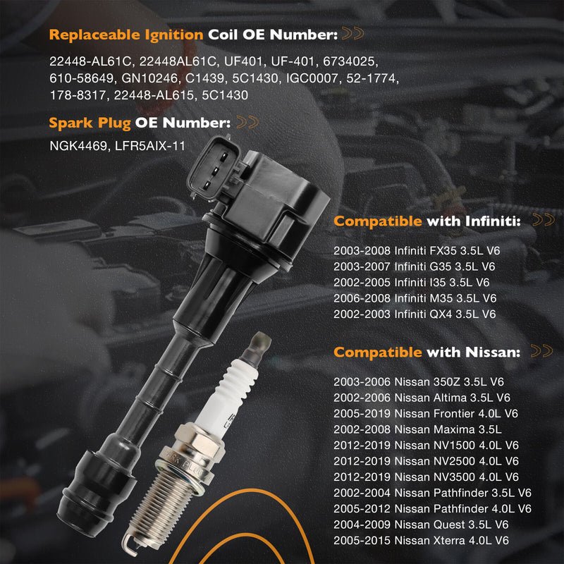 UF401 Ignition Coil Spark Plug Pack for Nissan Altima Maxima Infiniti G35 6X