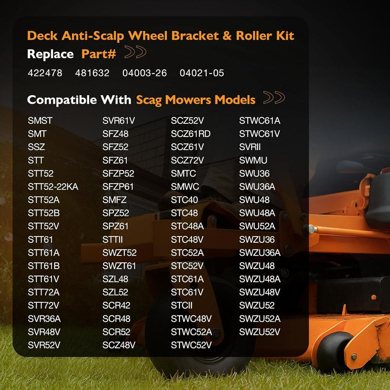 Deck Anti Scalp Wheel Rollers Brackets For Scag Mower 42 48 52 61 Inch Deck 2X