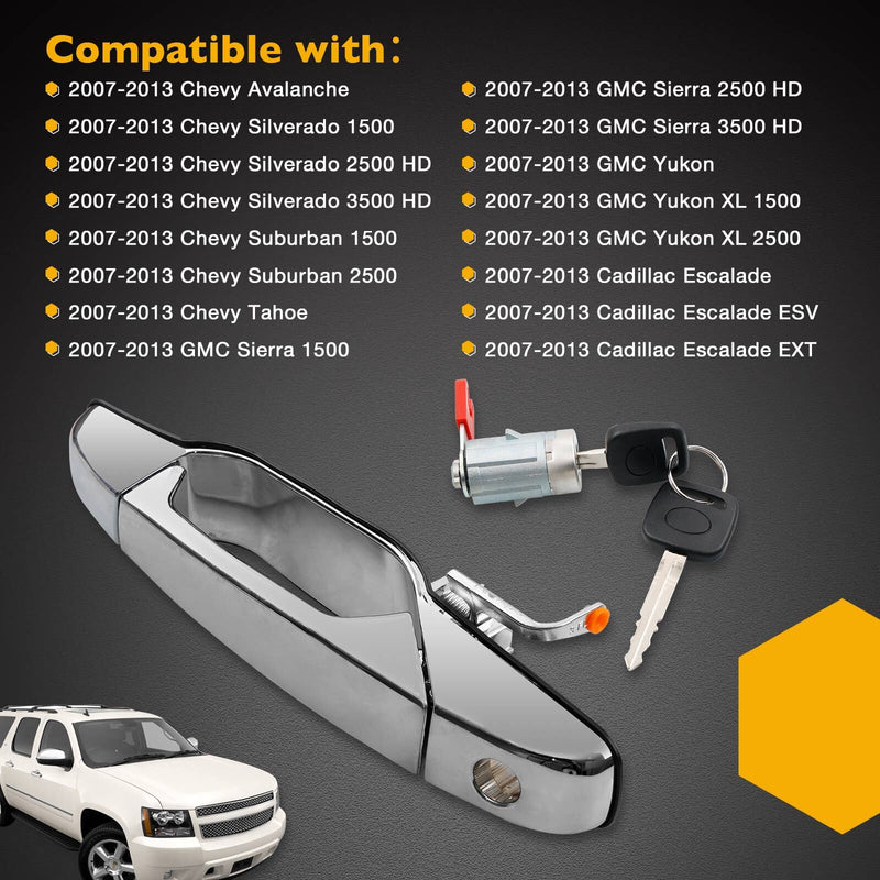 Exterior Door Handle Driver Side w/ Lock Cylinder for Chevy GMC Cadillac 07 13
