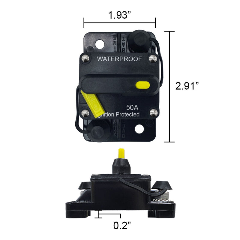 Circuit Breaker 50 Amp Waterproof Reset for Auto Trailer Truck RV Marine Audio