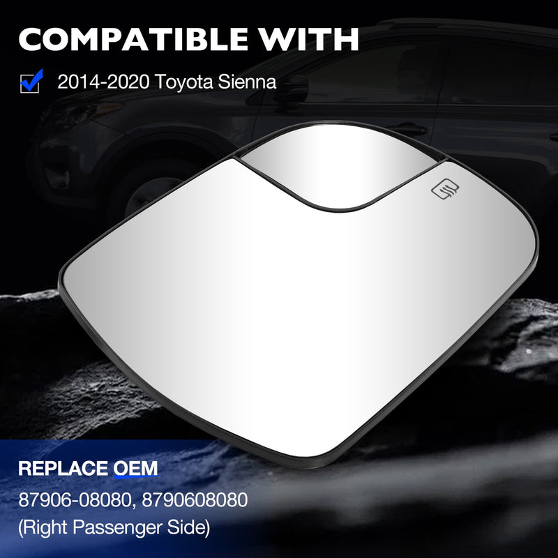 Right Passenger Side Convex Mirror Glass w/ Power Heated for Toyota Tundra 14 20