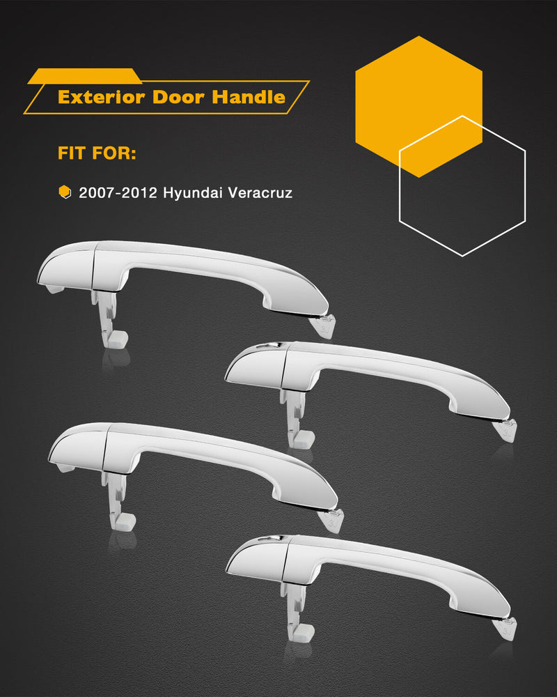 Chrome Exterior Door Handle LH RH Set for Hyundai Veracruz 2007 to 2012 4 Piece