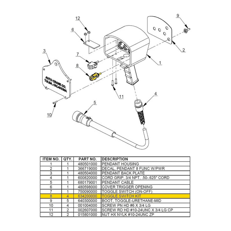 DURAFORCE Toggle Switch 634200000 for Auto Crane Fit Pistol Grip Model Pendant Transmitter
