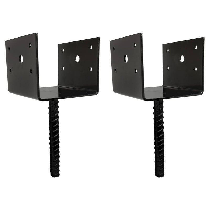 DURAFORCE U Shaped 6x6 Deck Post Concrete Anchor Spike Fence Base Black Powder Coated 2 Pack