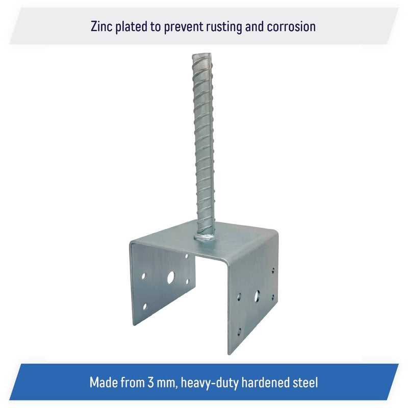 DURAFORCE U Shaped 6x6 Deck Post Concrete Anchor Spike Fence Base Zinc Plated 2 Pack