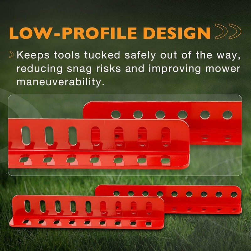 Lockable Trimmer Rack for Most Walk Behind Stand On and ZTR Lawn Mower Red