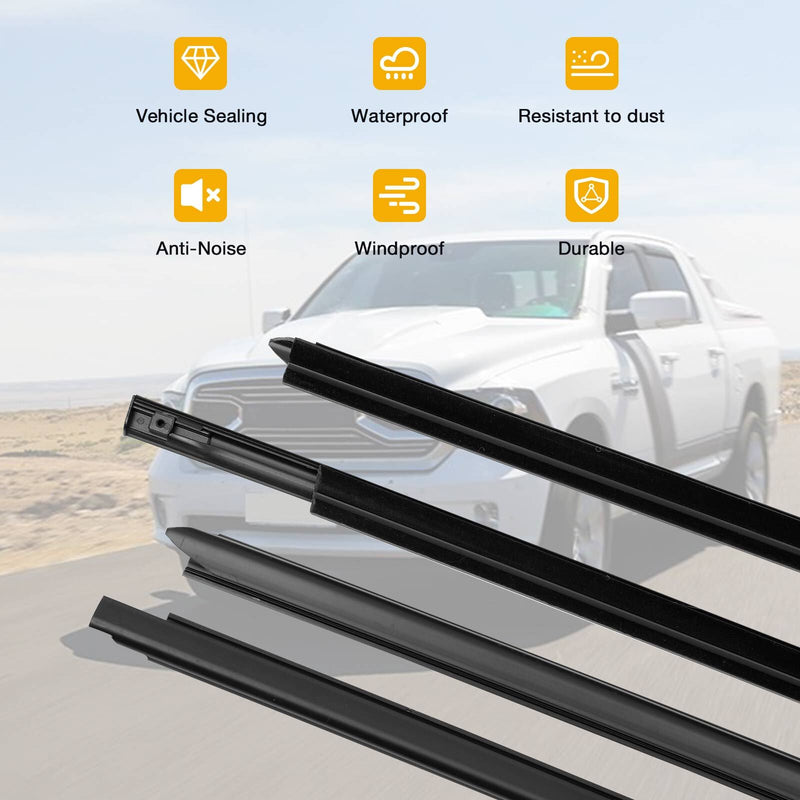 Weatherstrip Window Moulding Trim Seal Kit for 09-23 Dodge Ram 1500 2500 4 Pc