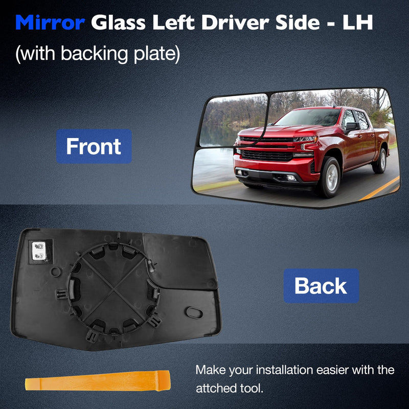 Driver Side Mirror Glass Blind Spot Lens for GMC Sierra Chevy Sliverado 19 24