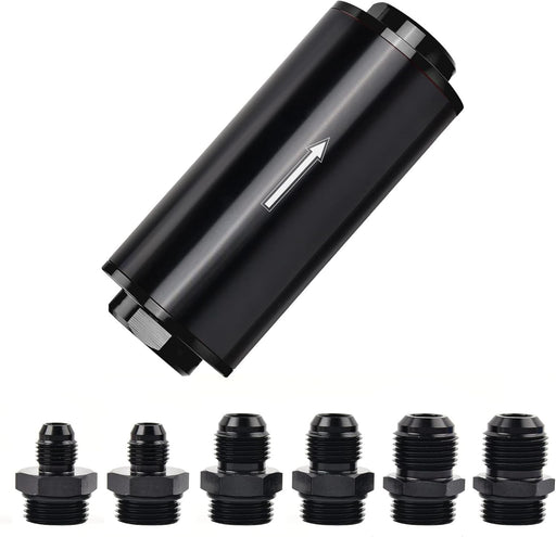 DURAFORCE Universal 10 Micron Inline Fuel Filter with 6AN 8AN 10AN Adapters and 50mm