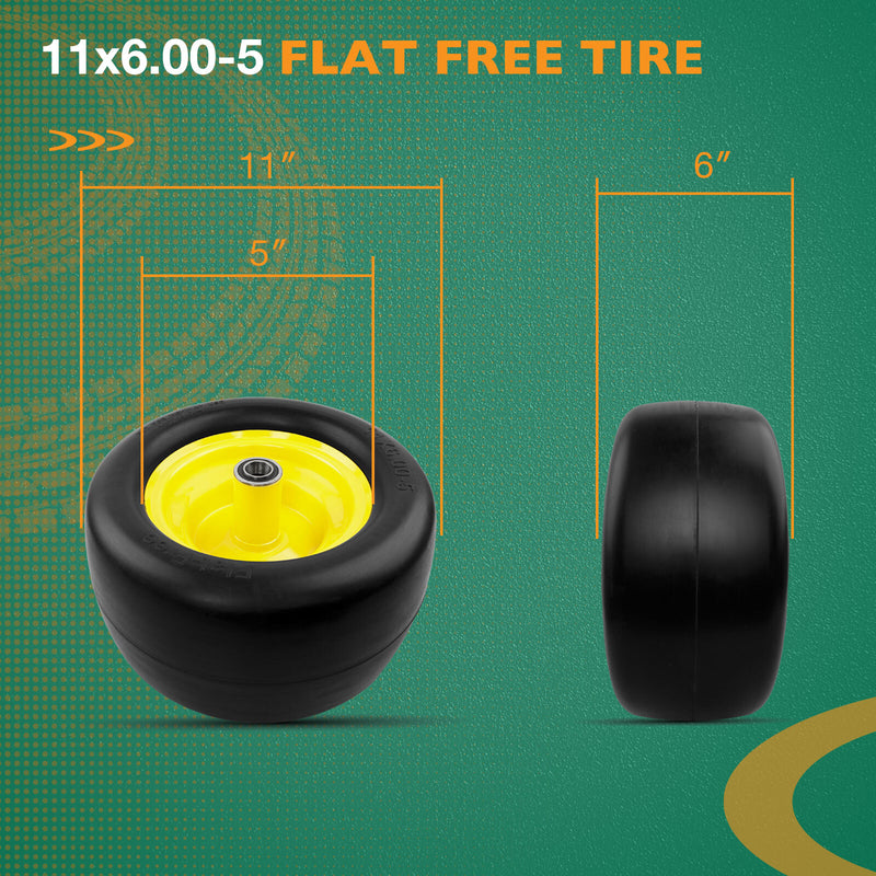 11x6.00-5 Front Flat Free Tire Wheel Set w/ Bearings for Zero Turn Mower 2x