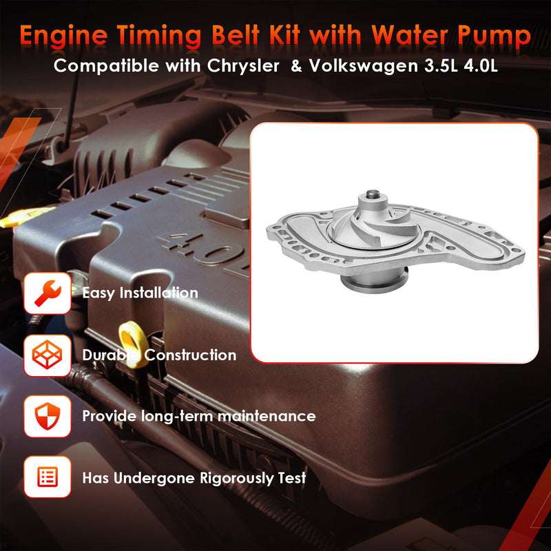 TCKWP295D Timing Belt Kit with Water Pump for Chrysler Volkswagen 05 11 3.5 4.0L