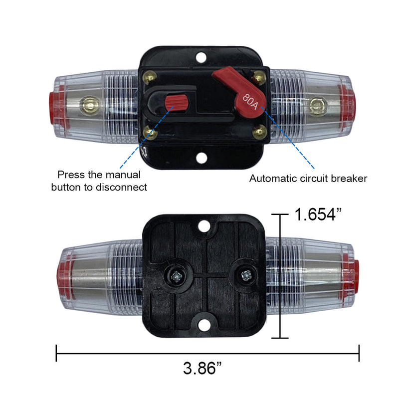 DURAFORCE 80A Inline Circuit Breaker Stereo Audio Manual Reset for Auto Marine RV