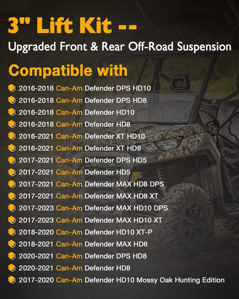 3in Lift Kit for Can Am Defender HD5 HD8 HD9 HD10 Front Rear Off Road Suspension
