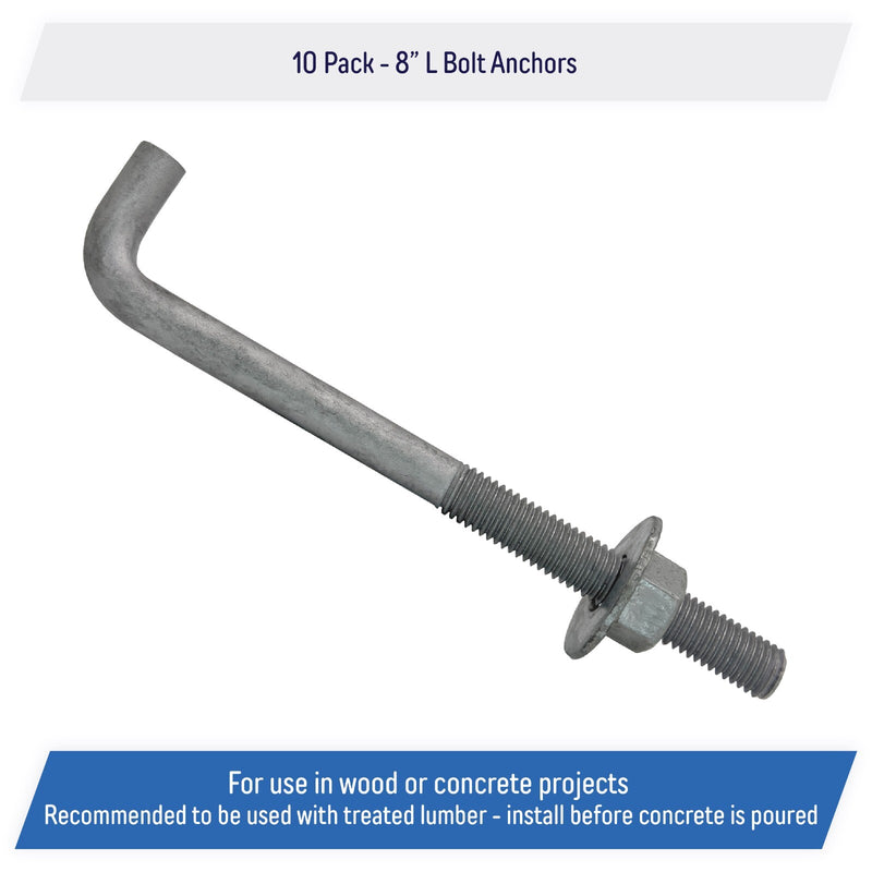 5 8 x 8 Inch Galvanized Threaded Anchor Bolts for Wood Concrete 10 Pack
