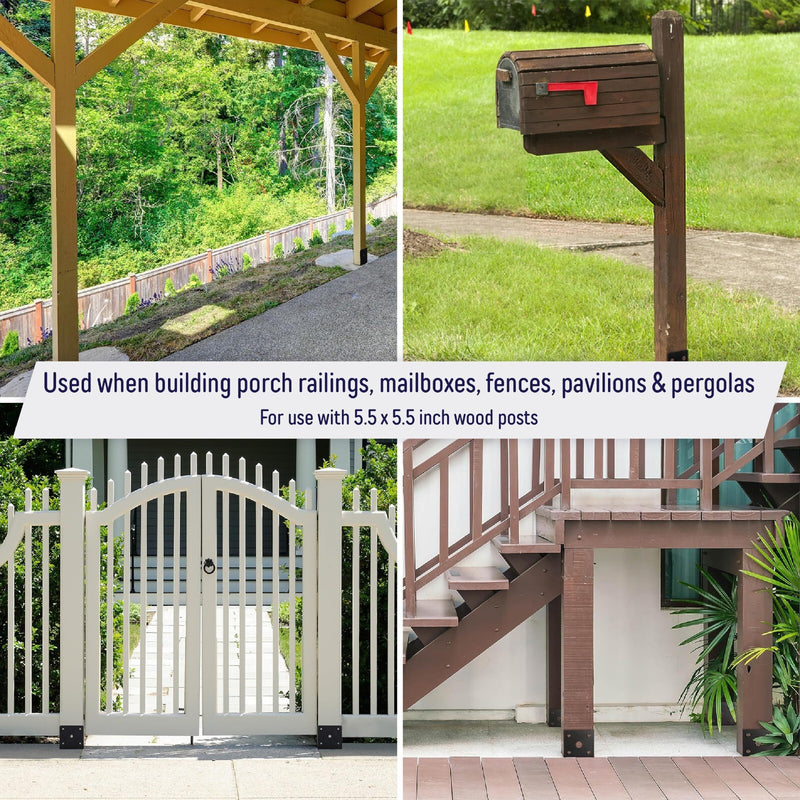 U Shaped 6x6 Deck Post Concrete Anchor Spike Fence Base Black Powder Coated 4