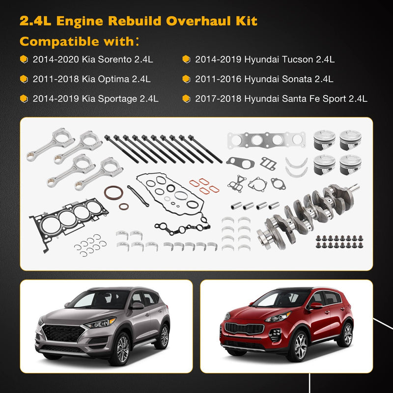 G4KJ Engine Rebuild Kit Overhaul Headgasket Piston for Kia Hyundai 2011 20