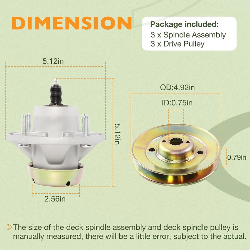 AM124498 M163464 Deck Spindle and Pulley for John Deere 48 54 Inch Z425 Z435 Z445 3 Pieces