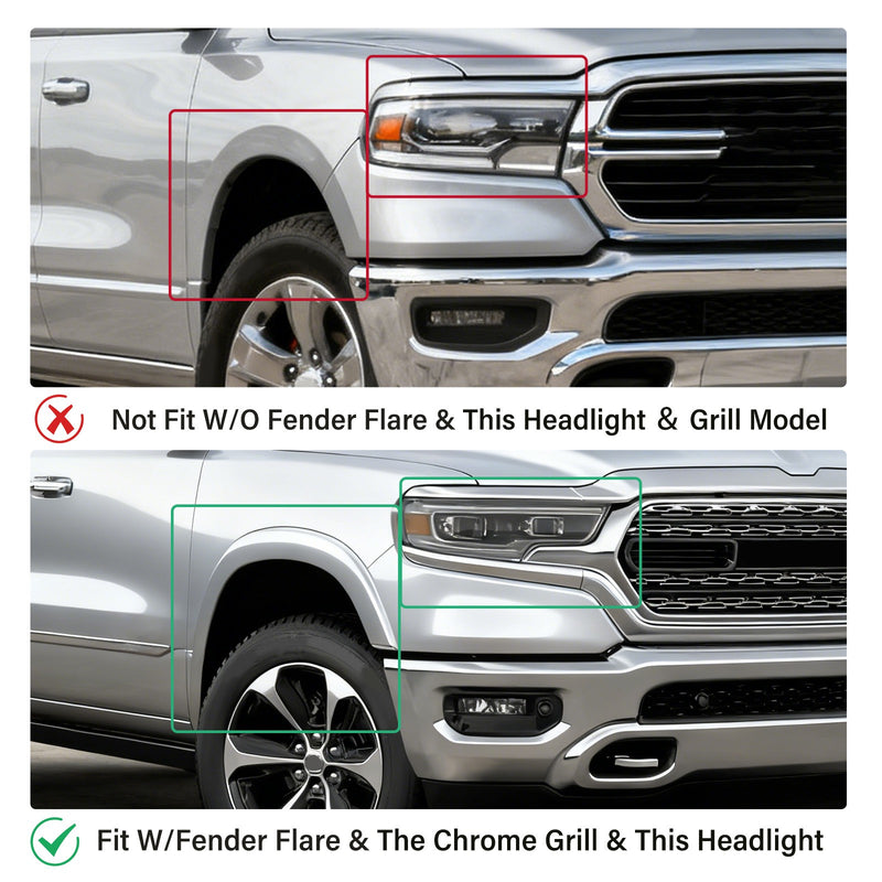 Front Bumper End Filler Panel Cover Left Right for Dodge Ram 1500 2019 2024