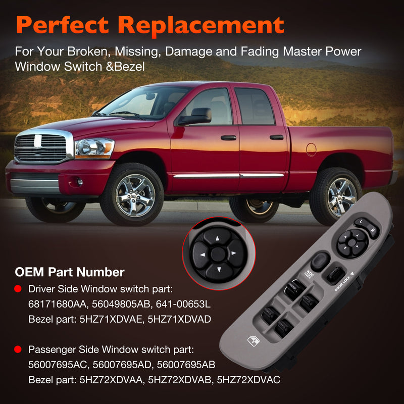 Power Window Door Lock Mirror Switch LH RH Bezel Set for Dodge Ram 1500 01 09