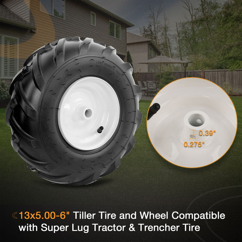 2x 13x5.00 6 Inch Tiller Tire Wheel 3 1/8 Centered Hub for Craftsman Troy Bilt
