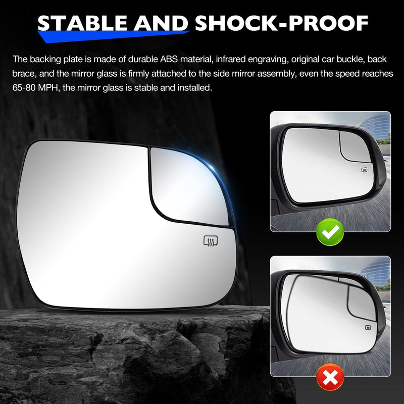 Right Passenger Side Convex Mirror Glass w/ Power Heated for Toyota Tundra 14 20