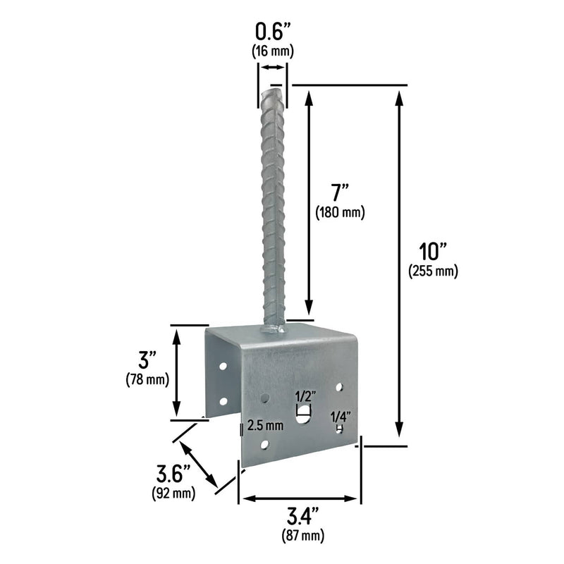 DURAFORCE U Shaped 4x4 Deck Post Concrete Anchor Spike for Fence Post Base Zinc Plated 4