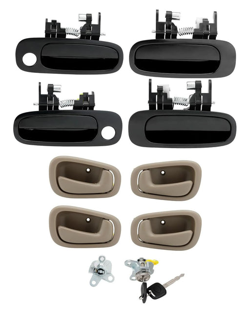 DURAFORCE Interior And Exterior Door Handle Lock Cylinder Key Kit For Toyota Corolla 98 02