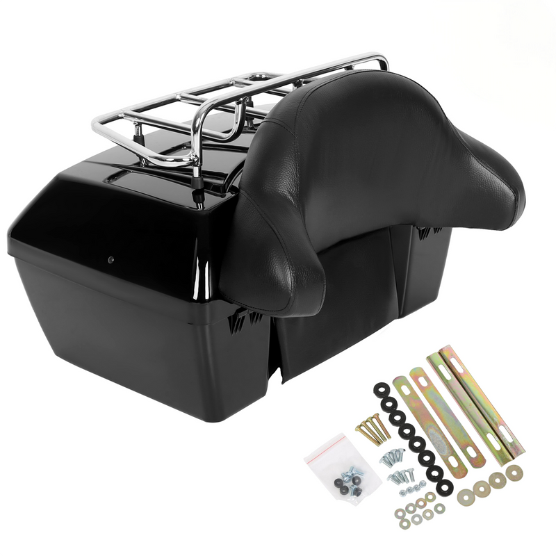 DURAFORCE Universal Motorcycle Tail Box Luggage Trunk w/ Top Rack For Harley Honda Cruiser