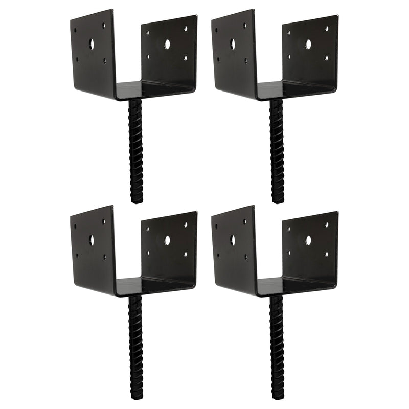 U Shaped 6x6 Deck Post Concrete Anchor Spike Fence Base Black Powder Coated 4