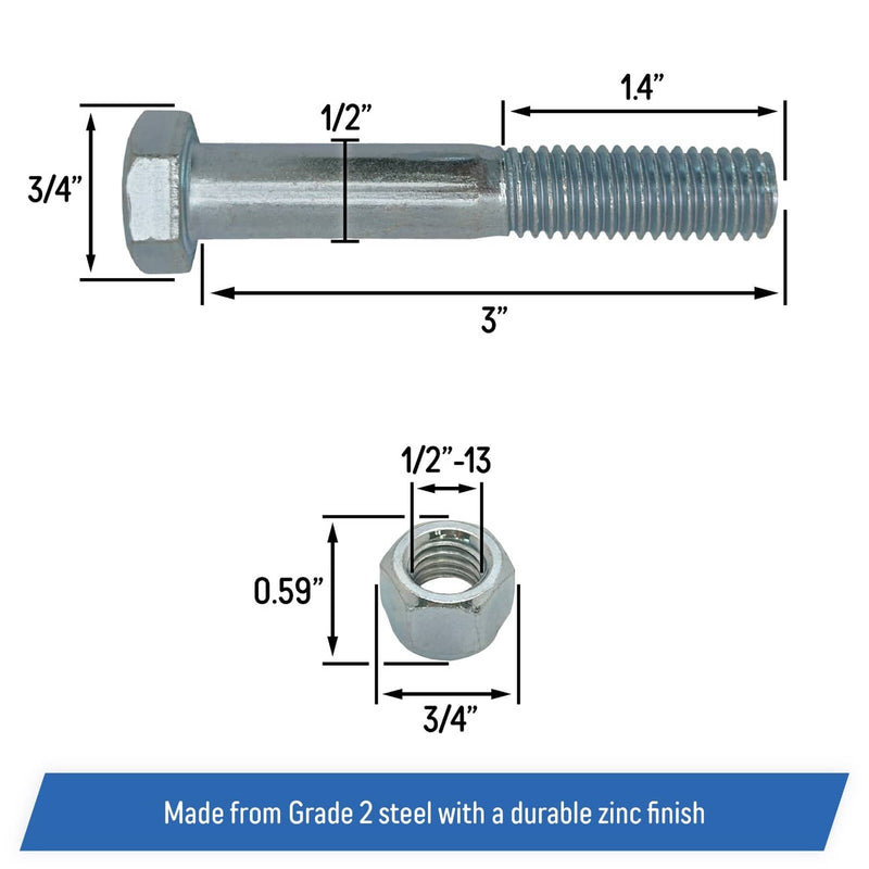 DURAFORCE Grade 5 Shear Bolt Set 1 2x3 for Bush Hog Razorback Series 50074654 5 Pack