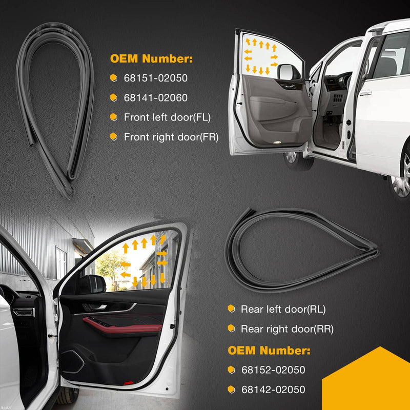 Weatherstrip Door Window Rubber Channel Seal for Toyota Corolla 2002 2006 4x