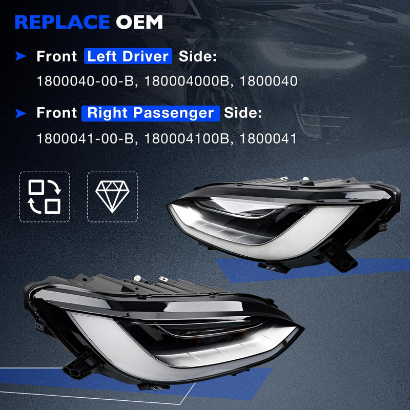 LED Headlight Assy Driver Passenger Side for 2022 2024 Tesla Model X Plaid 2x