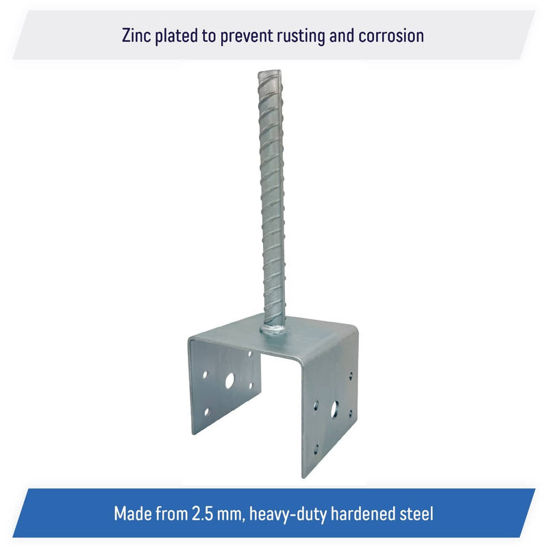 DURAFORCE U Shaped 4x4 Deck Post Concrete Anchor Spike for Fence Post Base Zinc Plated 4