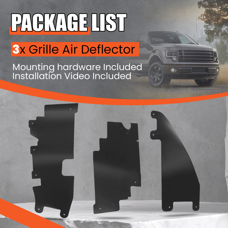 Radiator Grille Air Deflector Set with Mounting Hardware for Ford F150 2009 2014