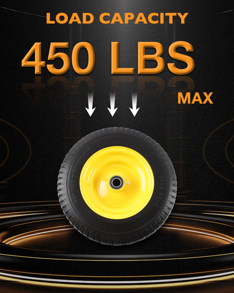 16x6.50x8 Front Flat Free Tire Wheel Set Bearings for Garden Tractor Mower 2x
