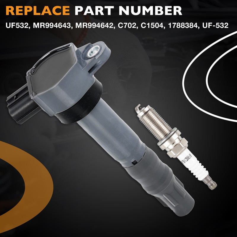 UF532 Ignition Coil Iridium Spark Plug for Mitsubishi Galant Lancer 4 Pack