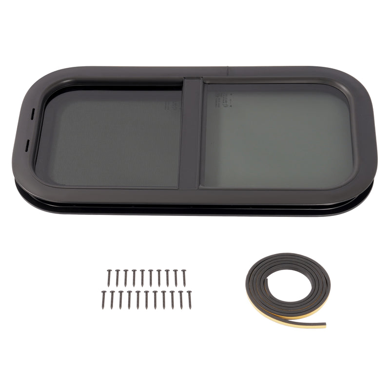 DURAFORCE 12" x 24" Vertical Slide RV Window w/Trim Ring & Screen For RV Cargo Trailer
