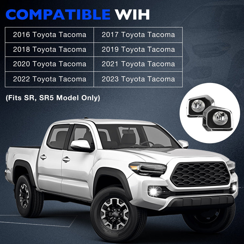 Front Bumper Fog Light Kit With Chrome Trim Bezel For Toyota Tacoma 2016-2023