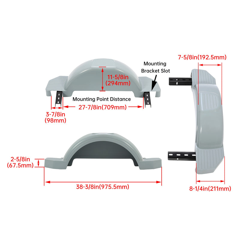 DURAFORCE Set of 2 Single Axle Trailer Fenders For 13" Wheels Tire Skirt Boat (Gray)