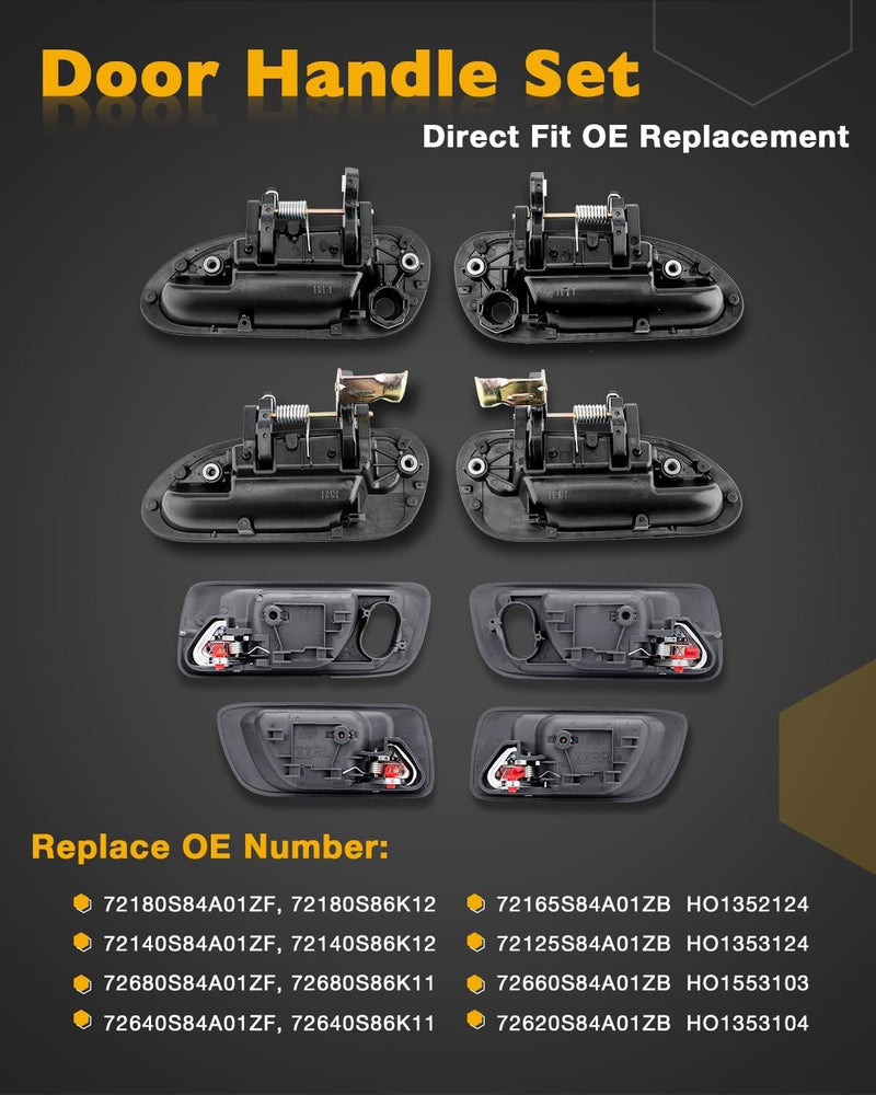 Exterior Interior Door Handles Kit Front Rear Side For Honda Accord 98 02 8Pcs