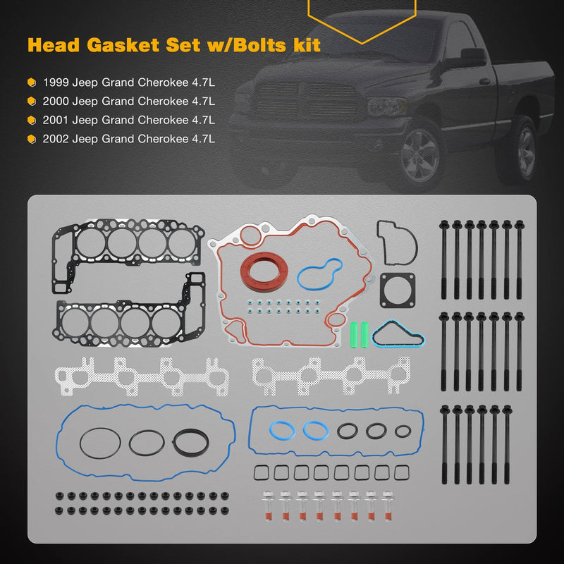 Head Gasket Set With Bolts For 99 To 03 Dodge Ram Durango Grand Cherokee 4.7L