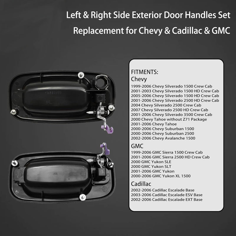 Exterior Door Handle Front Rear for Chevy Silverado GMC Cadillac 99 07 4Pcs