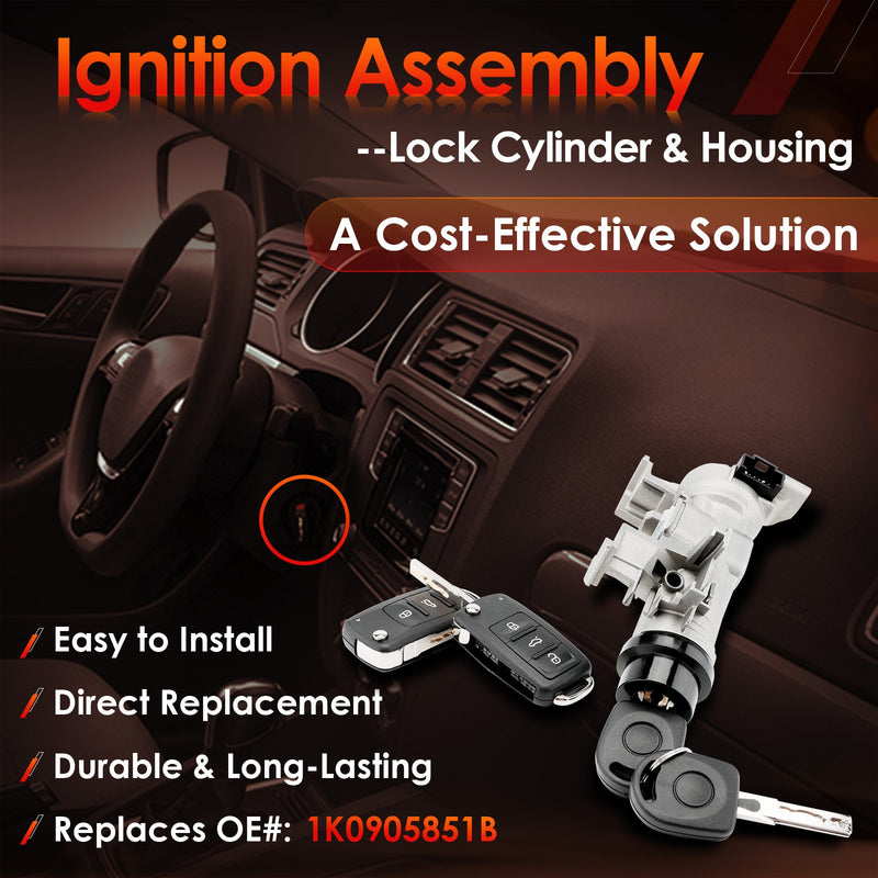 Ignition Switch Lock Cylinder w/ Remote Key Shell for 2004-18 VW Jetta Golf EOS