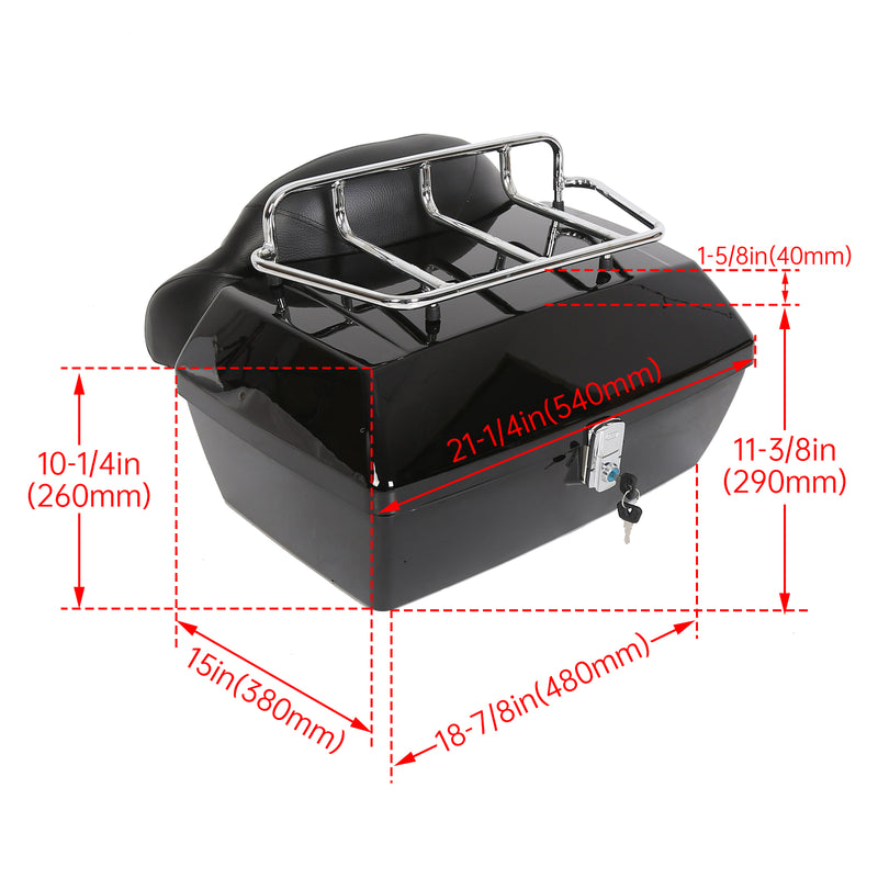 DURAFORCE Universal Motorcycle Tail Box Luggage Trunk w/ Top Rack For Harley Honda Cruiser